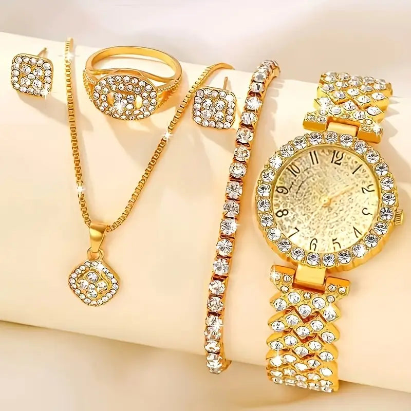 6pcs Elegant Fashion Quartz Wrist Watch Jewelry Set